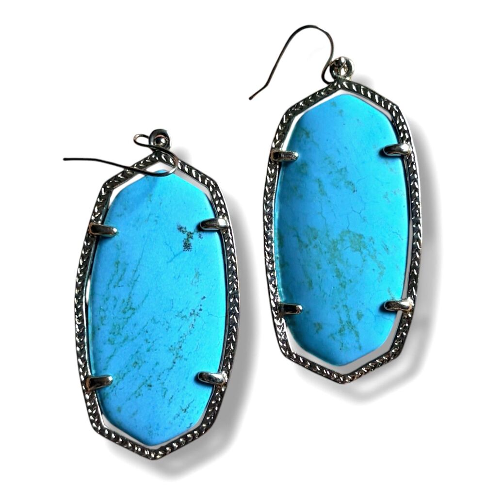 Kendra Scott Danielle Silver Etched Drop Earrings Veined Turquoise Magnesite